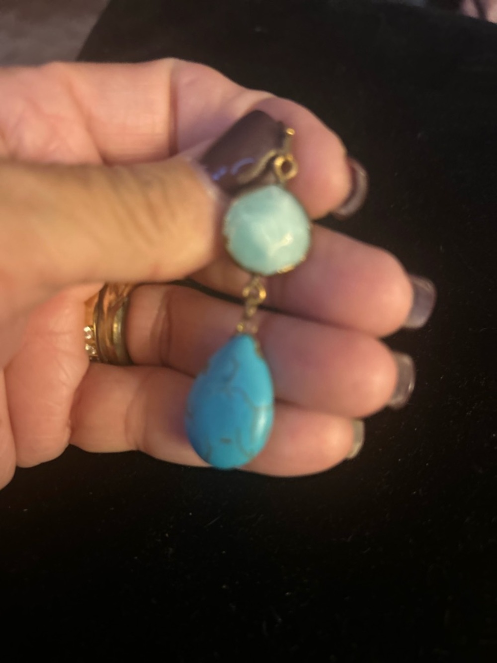 Turquoise Teardrop Dangle Earrings - Blue Stone Drop Earrings - Picture 5 of 7